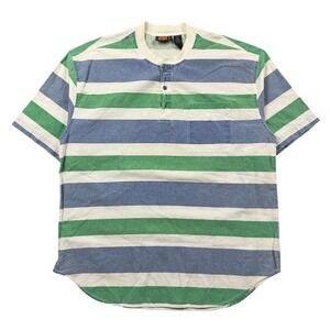 Vintage 90s Faded Glory T Shirt Men XL Henley Rugby Striped Single Stitch Y2K